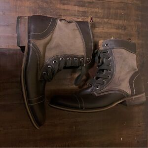 Guess leather Men's Brown Boots lace up mid calf zipper almond toe 10.5